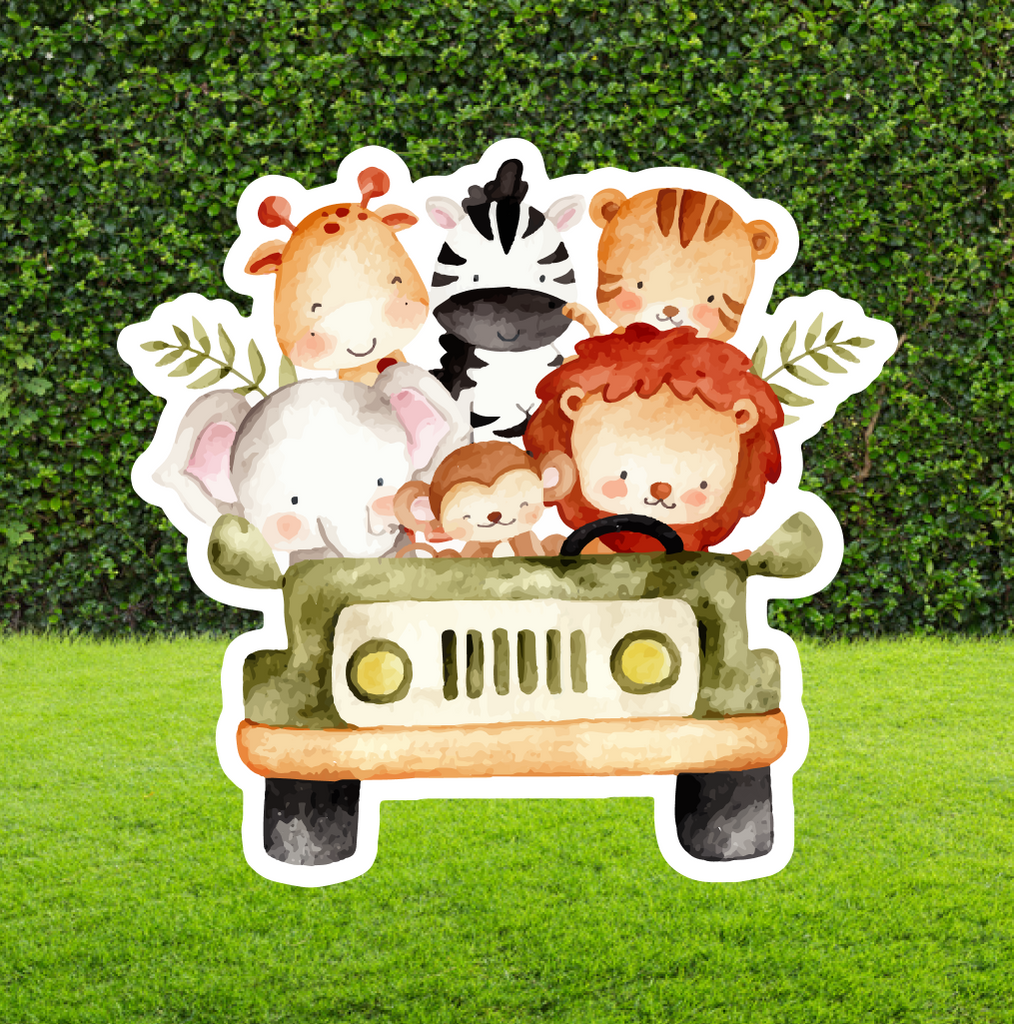 Watercolour Safari Animals in Jeep Cut Out